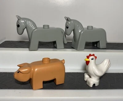 DUPLO LEGO Minifigures Farm Animals  Lot Of 4 Horse Pig & Chicken Figures - Image 1 of 2