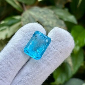 Natural Swiss Blue Topaz Queen Carved Octagon Cut 16.95 Ct. Loose Gemstone - Picture 1 of 4
