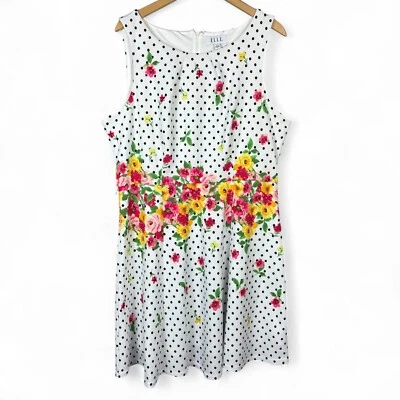 ELLE Women's White Fit & Flare Polka dot Floral Spring Dress Size XLarge - Image 1 of 4