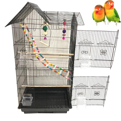 MCAGE 39-Inch Roof Top Large Flight Bird Cage w/Toys Small Quaker Parrot Cockatiel