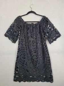 Schwarzes Häkelkleid Damen Gr. Large Spitze Overlay gefüttert knielang Etui - Bild 1 von 8