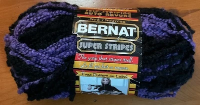 New Bernat Super Stripes Yarn Black & Purple 5-Bulky 182 Yds 3.5 Oz - Image 1 of 4