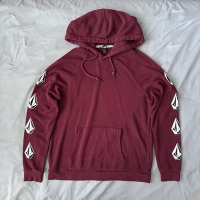 Volcom Men Hooded Sweater Red Long Sleeve Drawstring Pocket Pullover Logo Sz XS - Image 1 of 4