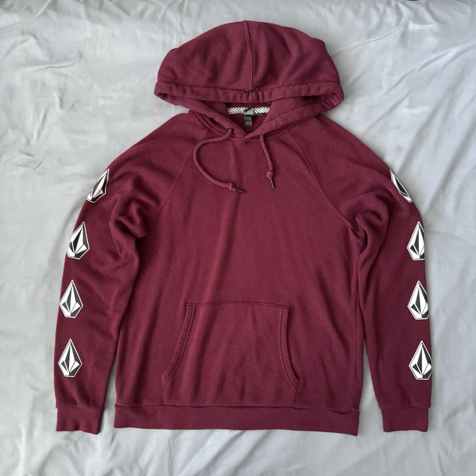 Volcom Men Hooded Sweater Red Long Sleeve Drawstring Pocket Pullover Logo Sz XS - Image 1 of 4