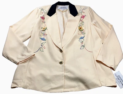 Criscione Нью-Йорк женщин Blazer Sz 1 X слоновой кости цветочная вышивка длинным рукавом с Ярлыками - Изображение 1 из 4