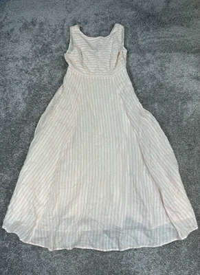 Vineyard Vines Dress Womens 6 Pink White Linen Midi Blouson - Image 1 of 4