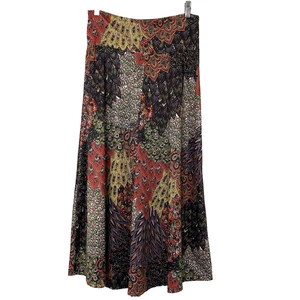 Miss Ashley Pull On Stretch Knit Midi Skirt Womens size Medium Black Multi Color - Picture 1 of 5