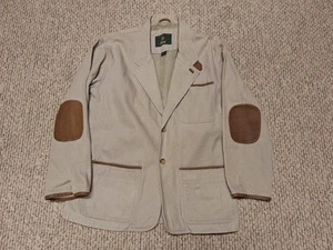 Chaqueta Blazer Orvis Hunting Chore Granero Beige Parches en el Codo Cuero Acento L - Imagen 1 de 6