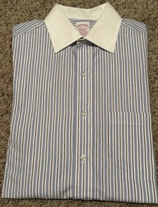 Camisa De Colección Brooks Brothers Makers 15.5-4 Para Hombres Azul Rayas Cuello Blanco Puños - Imagen 1 de 12
