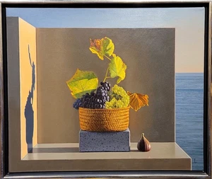 David Ligare - Stillleben mit einem Korb mit Trauben & einer Feige - Ölgemälde - Bild 1 von 9