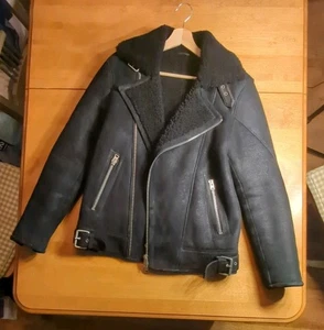 Allsaints  Shearling Sheepskin Biker Jacket Black Medium - Picture 1 of 6