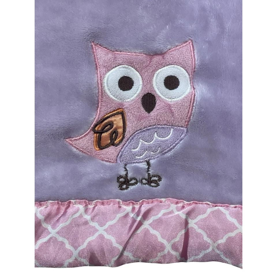 Manta de bebé Bananafish Owl púrpura rosa borde satinado seguridad Lovey 28,5x38 Foto 1 de 4
