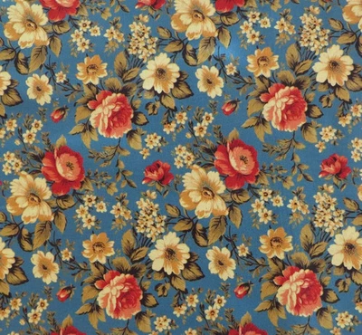 By The Yard ~ Flowers On Blue,  Digital Cotton $3.99 Ships ANY Amount Of Fabric - Image 1 of 3
