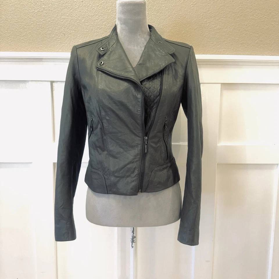 Chaqueta de Cuero Cole Haan Talla:XS Genuina Cordero Suave Motociclista Moto Corredor Acolchada Foto 1 de 4