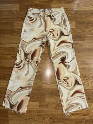 Zara Mid Rise Straight Jeans Wide Leg Women’s Size 4 Retro Psychedelic Swirls  - Image 1 of 4