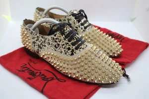 Christian Louboutin FREDDY GOLD Spike Patent Lace Up Flat Oxford 39.5 9.5 $1145 - Picture 1 of 9
