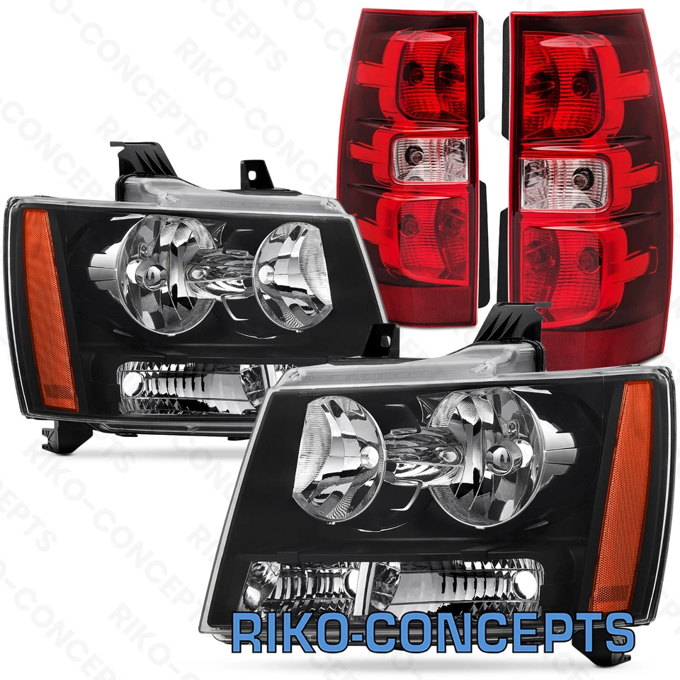 For 2007-2014 Chevy Tahoe Black Amber Headlights RED Tail Lights Assembly Kits Foto 1 de 1