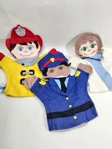 3 Vtg Felt Hand Puppets First Responders Doctor Police Fireman CREATIVE EDUCATIO - Picture 1 of 9