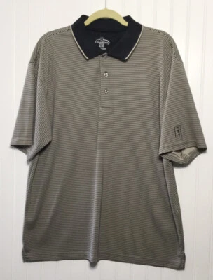 CHAMPIONS TOUR Mens XL Golf Polo Shirt Top Striped Tan Black Short Sleeve - Image 1 of 3