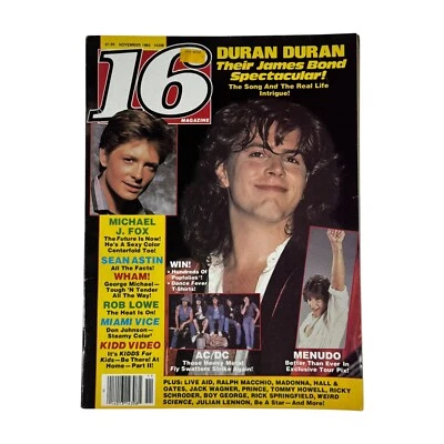 16 Magazine - November 1985 - Duran Duran, Michael J Fox, AC/DC, Wham!, Menudo Foto 1 de 3
