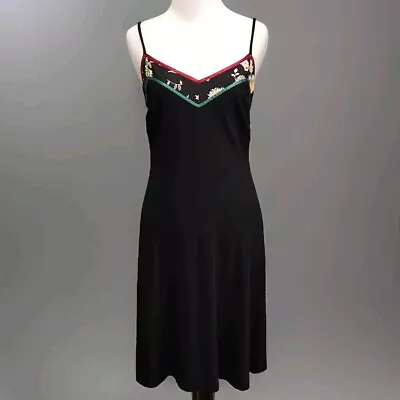 Vintage 90s Y2K Esprit Slip Dress Black Fairy Whimsigoth 7/8 - Image 1 of 4