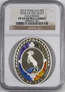 2015 Tokelau $2 Silver Coin "Year of the Goat" Colorized / NGC / PF69 UCAM - Picture 1 of 2