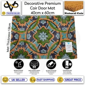 Coir Door Mat Green Design Natural Coir Non-Slip Indoor/Outdoor 40 x 60cm - Picture 1 of 1