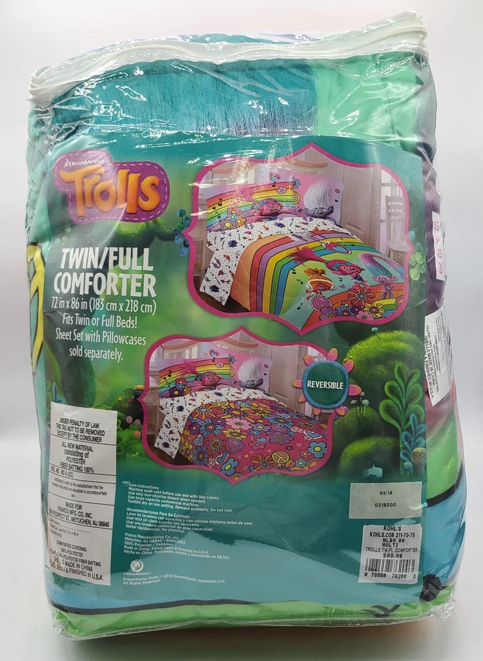 Edredón reversible Dreamworks Trolls Poppy cama doble/completa 72" x 86" nuevo en stock 2018 Foto 1 de 4