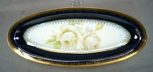 Antique Royal Austria OSG332 White Rose Cobalt & Gold Celery Dish C. 1898-1918 - Picture 1 of 10