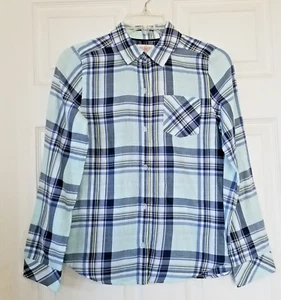 SO Girl's Blue Plaid Long Sleeve Button Front Shirt 100% Cotton Size 14 NWT - Picture 1 of 9
