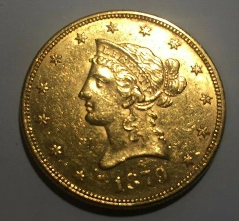 1879 P $10.00 US GOLD EAGLE  AU/UNC  #W141 Cover