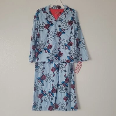 Spiderman Pajamas Pjs Boys Size 6 Winter Set Coat Shirt Button Front Blue  NWT - Image 1 of 3