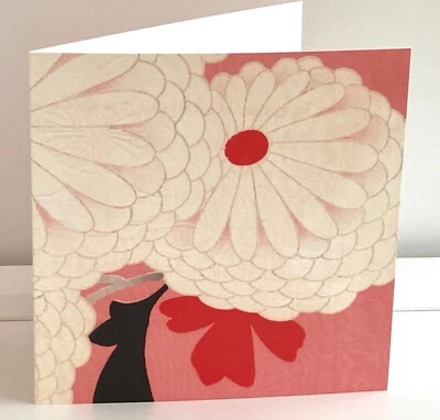 JAPANESE ART CARD FOR HER;SQUARE;BIRTHDAY; PINK;FLORAL; QUALITY;BLANK;EXCLUSIVE - Image 1 of 3