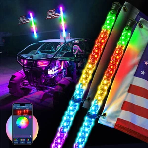 MICTUNING 2pcs 4ft RGB Spiral LED Whip Lights Antenna + Wireless APP for ATV UTV - Picture 1 of 23