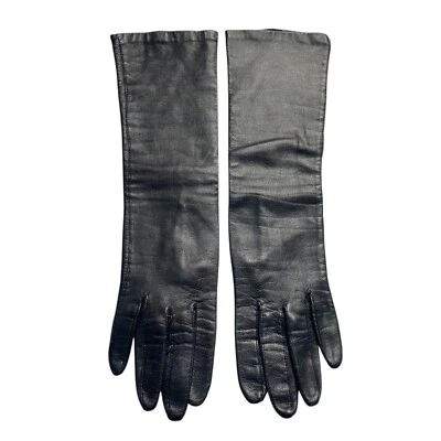 Vintage Women’s Kidskin Genuine Leather Gloves Size 6 1/2 Black 14” Long - Image 1 of 4
