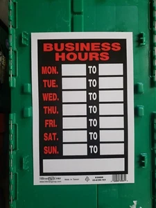Hillman 12-in x 8-in Business Hours Sign Plastic Signs Door Window Durable NEW E - Picture 1 of 2