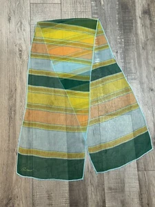 VTG 60’s 70’s Burmel Sheer Palm Beach Stripe Blue Green Yellow Orange Scarf 50” - Picture 1 of 3