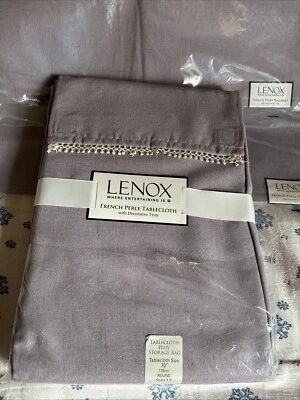 Lennox French Perle Tablecloth w/3 Placemats Trim Wisteria Easter Time 70”Rd New - Image 1 of 4
