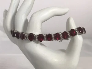 Blazing Red Quartz, Diamond Tennis Bracelet In Platinum Plated Sterling Silver - Picture 1 of 7