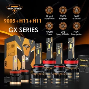 AUXBEAM 9005+H11+H11 Canbus LED Headlight+Fog Bulbs Combo Kits 25000LM GX Series - Picture 1 of 12