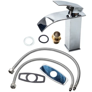 Chrome Waterfall Vanity Sink Bathroom Sink Faucet Single Hole Mixer Tap Cover - Picture 1 of 12