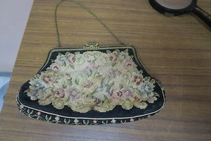 Vintage Petit-Point Tapestry Purse Hand Stitched Floral 8" x 5" Art Deco Clasp - Picture 1 of 1