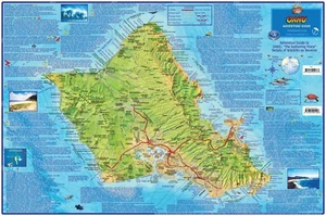 Oahu Hawaii Abenteuerführer Karte laminiertes Poster von Franko Maps - Bild 1 von 2