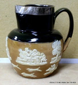 Doulton Lambeth Erntekrug aus Steinzeug mit Silberrand - Bild 1 von 5
