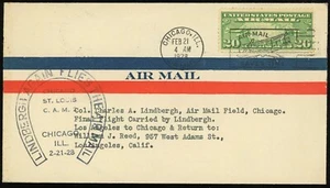 Lindbergh 1928 Airmail CAM2 Chicago to St.Louis Flight Cover 20c Postage #C9 USA - Picture 1 of 2