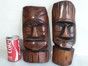 Máscaras tótem de madera talladas a mano de colección Tiki Bar tribales mediados de siglo modernas Pacífico Sur - Imagen 1 de 6