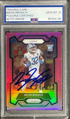 BRIAN BRANCH SIGNED 2023 PINK PANINI PRIZM #328 Rookie PSA/DNA AUTO GRADE 10 - Image 1 of 2