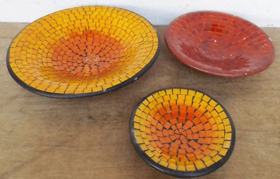 3 Dekorative runde Modern Art Keramik Obst/Bonbonschalen mit Mosaik - Bild 1 von 4