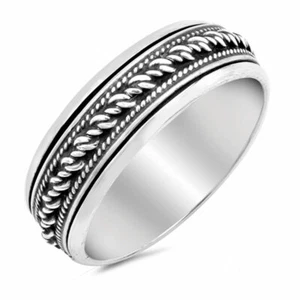 Men 7mm 925 Sterling Silver Band Oxidize Finish Bali Spinner Ring / Gift Box - Picture 1 of 4