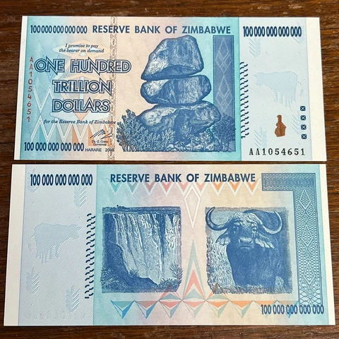 2008 AA ZIMBABWE $100T One Hundred Trillion Dollars Banknote, UNC, Authentic Cover